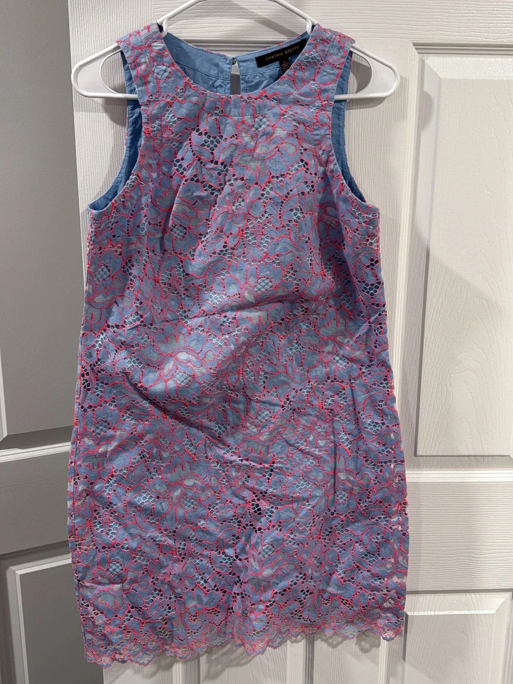 Cynthia Steffe Blue Lace Shorts with Coral Embroidery